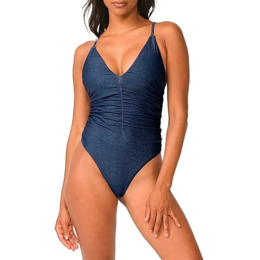 PQ Swim Shimmer Penelope Ruched One-Piece Swimsuit Cosmic Size Medium NWT
